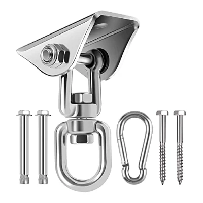 Imagen de Awroutdoor Tarea Pesada Ganchos de Techo, Anclaje Techo con SUS304 Acero Inoxidable 360 Girar,4 Tornillos para Hormigón y Madera Yoga, Hamacas, Sillón Colgante, Sacos Boxeo, Capacidad 450Kg
