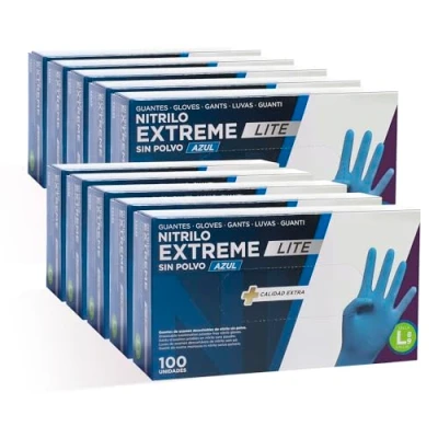 Imagen de COM FORT HOUSE Guantes Nitrilo Resistentes Color Azul Colección Extreme Lite de Látex sin Polvo Disponible en tallas S, M, L, XL