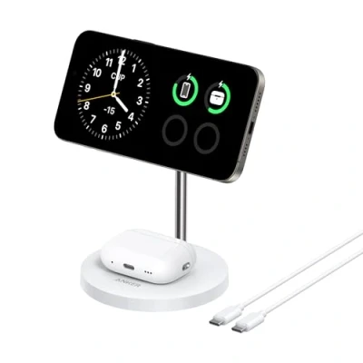 Imagen de Anker Base de Carga Inalámbrica Ajustable 2 en 1 con Cable USB C a 1,5 m, Doble Led, 15 W Máx. Compatible MagSafe para iPhone 16/15/14 Series y 5 AirPods (sin Adaptador CA)