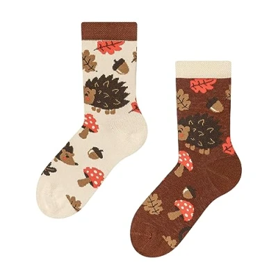 Imagen de Dedoles Calcetines Unisex Hombre Mujer y Niños Algodón muchos diseños divertidos diferente izquierda derecha, color: Beis, diseño: Erizo del bosque, tamaño: 27 30