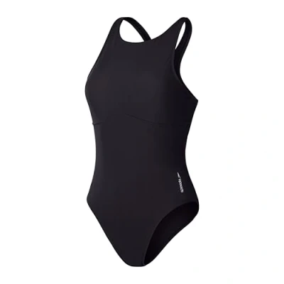 Imagen de Speedo Bañador Liso de 1 Pieza con Escote Alto Fitness Tacto Suave Traje baño para Mujer, Antracita, XXS