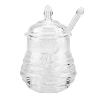 Imagen de Tarro de Miel con Forma Colmena Transparente Gotero para Almacenar y Dispensar 245ml