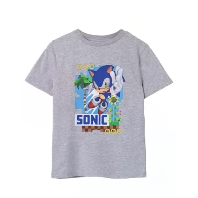 Imagen de Sonic THE HEDGEHOG Kids Camiseta Gris Diseño Green Hills Mercancía Oficial de cómoda y Elegante para Jugadores jóvenes