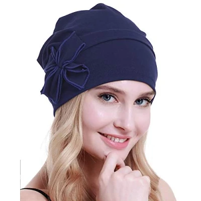 Imagen de osvyo Turbantes de quimioterapia algodón, gorro para mujeres con cáncer y pérdida cabello, COTTON DENIM BLUE, Talla única