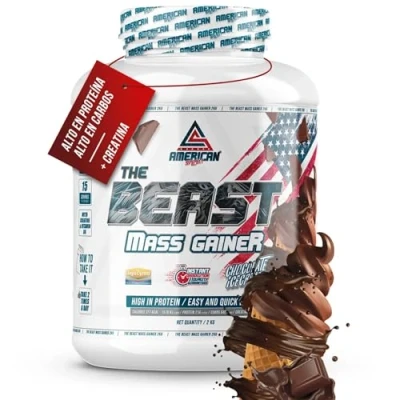 Imagen de AS American Suplement The Beast Mass Gainer 2 kg Chocolate Contiene Creatina Monohidrato Ayuda a Subir de Peso Alto en Carbohidratos y Proteínas