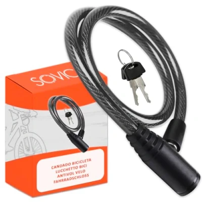 Imagen de candado bicicleta cable de Acero resistente 60 cm cierre avanzado con llave seguro robusto practico facil guardar bici antirrobo cadena negro