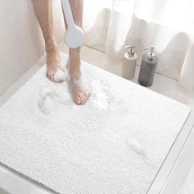 Imagen de HITSLAM Alfombra Ducha Antideslizante, 60x60cm de bañera Antideslizante con Drenaje, Suave PVC Lufa baño, Secado Rápido, Blanco