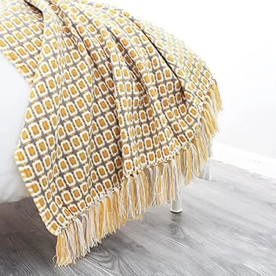 Imagen de LumiSyne Manta De Punto con Flecos Pata Gallo Bohemio Cuadros Comoda Suave Cubresofa Cubrecama Decorativa para Sofá Cama 230x130cm