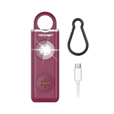 Imagen de TECKNET Alarma Personal de Emergencia, 130dB con Luz Estroboscópica, Recargable, Llavero Seguridad para Ancianos/Mujeres/Niños/Alarmas Autodefensa