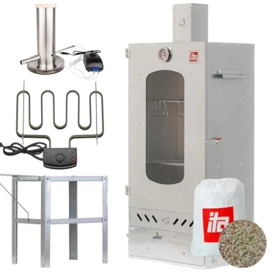 Imagen de ITA Ahumador Eléctrico 7012 Set de Smoker con Calefacción, Mesa, Generador Humo Armario Ventana y Chimenea Acero Aleado Calidad UE, Directo del Fabricante