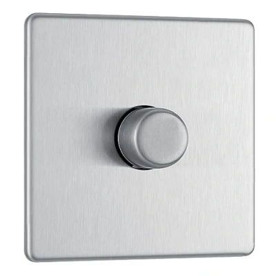 Imagen de BG Electrical FBS81P 01 Placa Plana sin Tornillos, 20 200w, 5 100w LED, Interruptor regulador de Intensidad 2 vías, Acero Cepillado