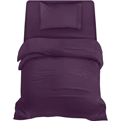 Imagen de Utopia Bedding Funda nordica Cama 90, Sabana Bajera 90x190 y Almohada (50x75cm) edredon 135x200 Juego de Microfibra cepillada Suave (Púrpura)