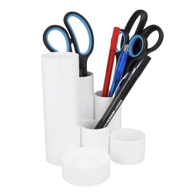 Imagen de Westcott Portalápices blanco con 6 compartimentos redondos como organizador de escritorio Almacenamiento claro bolígrafos y accesorios oficina E 744578 00