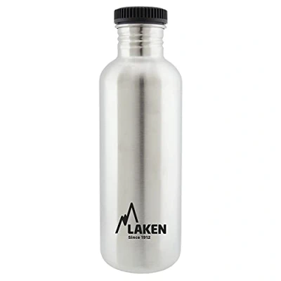 Imagen de LAKEN Botella de Agua Acero Inoxidable (1L Acero) con Tapón Basic Para Niños y Adultos/Para Gimnasio Deportes Reutilizable Reciclable