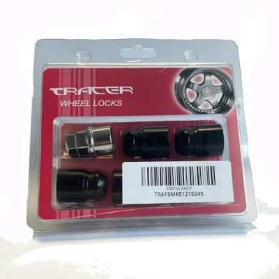 Imagen de TRACER Tuercas de bloqueo para llantas, color negro, M12 x 1,5, con cintura cónica, 60, longitud 34 mm, ancho llave 19/21, 2 llaves compatibles Ford, Chrysler, Toyota, Hyundai, KIA,