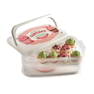 Imagen de Snips Porta Cupcake 14 LT Blanco Doble Contenedor Decorado con Bandeja Made in Italy Bpa Free
