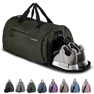Imagen de Fitgriff® Bolsa Deporte V1 Mujer y Hombre Bolso de Gimnasio con Compartimento para Zapatos Humeda, Viaje, Entrenamiento Gym Bag (Army Green, Medium)