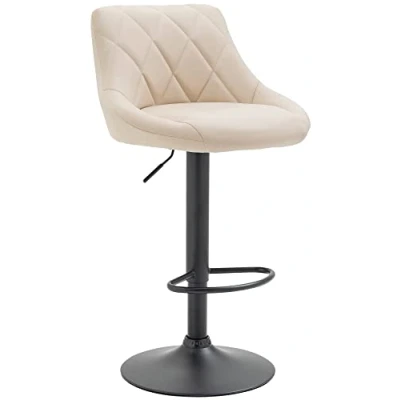 Imagen de Taburete De Bar Lazio Tapizado En Simil Cuero &amp; con Base Metal I Silla Alta Regulable Altura Giratorio, Color:Crema, Color del Marco:Negro