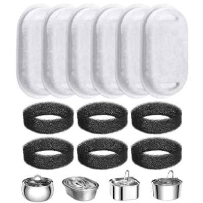 Imagen de Zawaer Filtros De Fuente para Gatos,12 PCS Pet Fountain Filters,6 Carbón Y 6 Filtro Espuma Repuesto,Filtros Repuesto Gato 3,2L Fuentes Acero Inoxidable