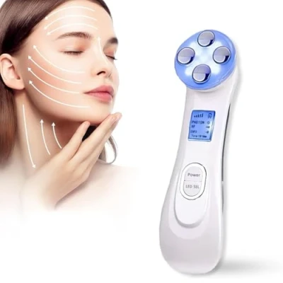 Imagen de LOFFU Electrico Masajeador Cara Facial Aparato Radiofrecuencia, Radiofrecuencia Profesional Aparato, 6 Modos de Terapia luz LED, Antiarrugas, Anti envejecimiento, Limpieza Profunda