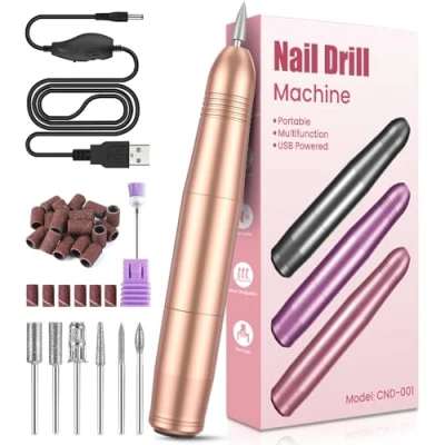 Imagen de Torno para Uñas, 7 in 1 Lima Eléctrica Uñas USB, 20000 RPM Profesional, Nail Drill, Velocidad Ajustable, Manicura y Pedicura Eléctrico Profesional Salón DIY