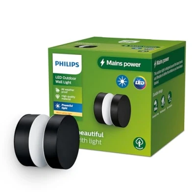 Imagen de Philips Lighting Aplique pared Exterior Laven, 6W, 2700K luz branca cálida, negro, resistente a intemperie IP44