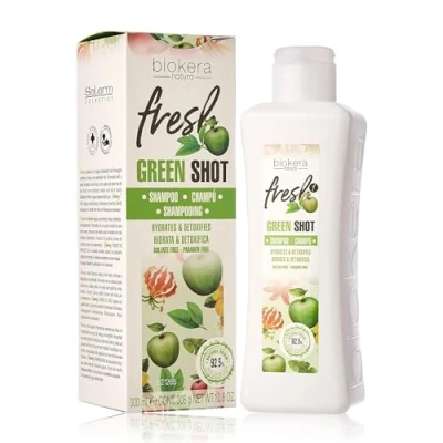 Imagen de SALERM Champú sin Sulfatos ni Parabenos Green Shot Biokera Fresh 300 ml Limpia e Hidrata en Profundidad Protege el Cabello y Cuero Cabelludo Frente a Agentes Externos