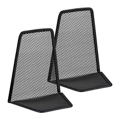 Imagen de Relaxdays, 5 x 9 cm Set de Dos sujetalibros, Soporte para Libros estantería, Metal, Negro, 14,5 12, Acero, 14.5 12.5