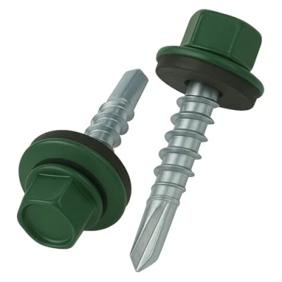 Imagen de 4.8 mm x 35 Tornillos para techos, cabeza hexagonal, autoperforantes, color (RAL 6005 Moss green) con arandela de sellado, Tornillo endurecido chapado en zinc a prueba óxido (50 pcs)