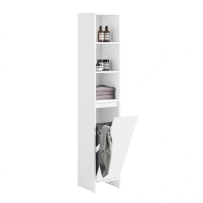 Imagen de SoBuy Mueble Columna de Baño Armario Alto para Estanterías con 1 Cesto Ropa Sucia y 3 Estantes Blanco 30 x 170 cm BZR158 W ES