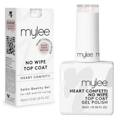 Imagen de MyGel by Mylee Esmalte de Uñas Gel Capa Superior Sin Limpieza Confeti Corazón 15 ml, UV/LED Manicura y Pedicura, Uso Profesional Doméstico, Hasta 2 semanas, fácil aplicar, Duradero seguro