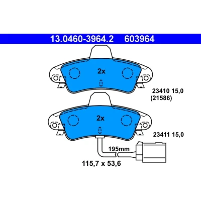 Imagen de ATE 13.0460 3964.2 Juego de pastillas freno con contacto avisador desgaste FORD: Cougar Coupé, MONDEO 2, 1
