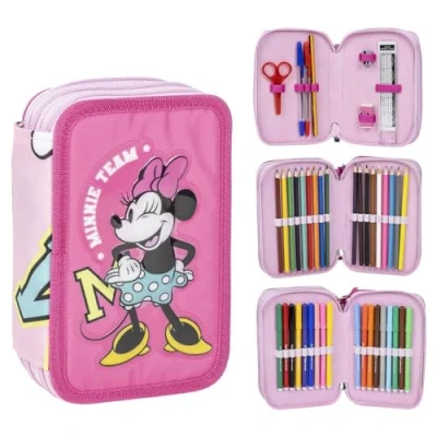 Imagen de CARTOON estuche multicompartimento 3 cremalleras para la escuela completo bolígrafos lápices colores rotuladores, Minnie (1), Estuches