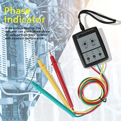 Imagen de Indicador de Fases,Indicador Rotación Fases Digital Led,Probador Fases,SP8030 Medidor Secuencia con Pinzas Cocodrilo,200 V 480V Diseño Portátil
