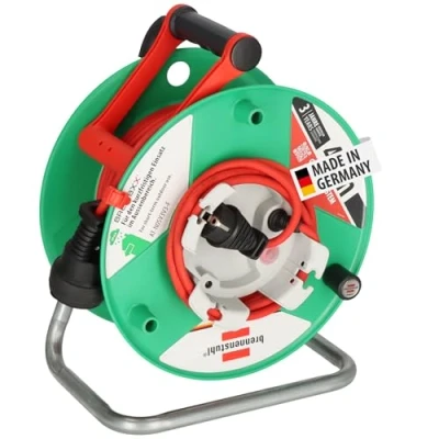 Imagen de Brennenstuhl Garant G Bretec IP44 Carrete de cable para cortacésped (cable 38 + 2 m en rojo, plástico especial, uso a corto plazo exteriores, fabricado Alemania)