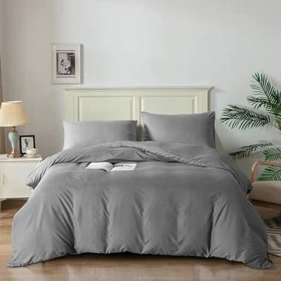 Imagen de Good Nite Juego de Funda edredón con Fundas Almohada Microfibra Suave (Gris Oscuro, tamaño King, 230 x 220 cm)