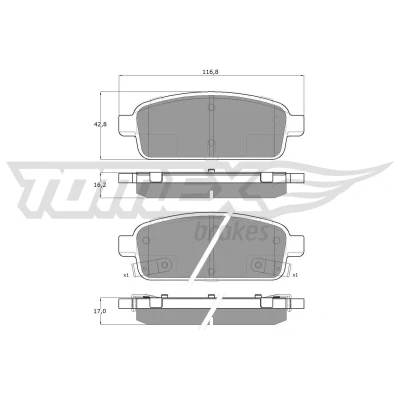 Imagen de TOMEX brakes TX 16 52 Juego de pastillas freno Eje trasero con avisador acústico desgaste OPEL: Astra J Hatchback, GTC, Zafira C Tourer
