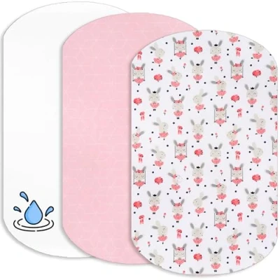 Imagen de Lovely Hippo 2 Sabanas minicuna Colecho 100% Algodon + 1 Protector de colchón Impermeable para Bebe 50x83cm Compatible con cunas, colchon (Bailarina Rosa, 60 x 80 cm)