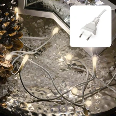 Imagen de Hellum Mini cadena de luces LED para interiores,2,85 m longitud luz 20 interiores,LED clásico cálido blanco con contacto,árbol Navidad,cadena luz,corriente,cable,blanco,