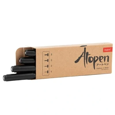 Imagen de Dingbats Bolígrafos Punta Fina Ātopen Paquete de 4 Negros Rotuladores Lettering Anti manchas Caligrafía, Journal