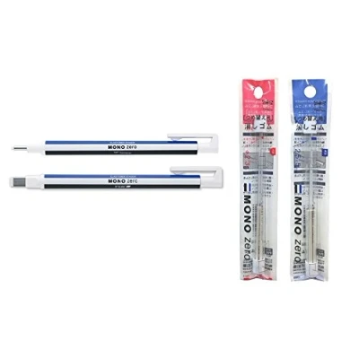 Imagen de Tombow Mono Zero Eraser Set Incluye x1 soporte redondo y cuadrado con x2 de cada recarga borrador (azul, blanco, negro)
