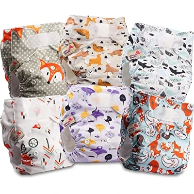 Imagen de Littles and Bloomz Pañal reutilizable para bebé con HOOK LOOP, 6 pañales, FLV2 0601