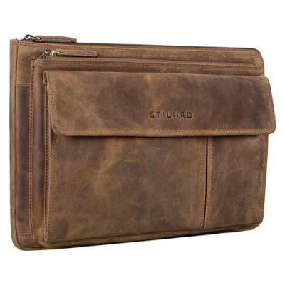 Imagen de STILORD &#039;Dalton&#039; Carpeta Conferenia A4 Piel Funda de Portátil 13,3 Pulgadas para Mac Books Portadocumentos Cartera Organizador Cuero Genuino, Color:marrón Medio