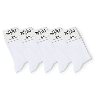 Imagen de Mat &amp; Vic’s Calcetines Clásicos de Vestir para Hombre y Mujer, Algodón, Certificado Oeko Tex 100, cómodos (5 pares, blanco, UK 4 5.5 / EU 35 38)