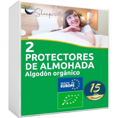 Imagen de SLEEPZEN Protectores de Almohada 50x80cm algodón orgánico,Certificado OCS,no Impermeable, Juego 2, Hecho en Europa, Forro Transpirable y Absorbente, Funda Almohada, Cierre Tipo sobre