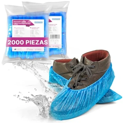 Imagen de ARNOMED cubrezapatos desechables, 2000 unidades calzas desechables pies CPE azules (20 bolsas), patucos cubre zapatos desechable impermeable, sanitarios sin látex