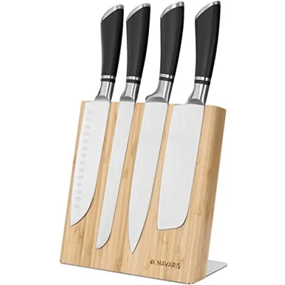 Imagen de Navaris Soporte magnético para Cuchillos Bloque de bambú Utensilios Cocina Base magnética Cuchillo 23 x 22,5 12 CM