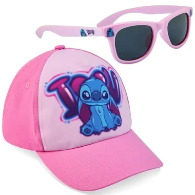 Imagen de Disney Conjunto de Gafas Sol y Gorra Béisbol para Niñas, con Protección UV al 100% (Rosa Stitch)