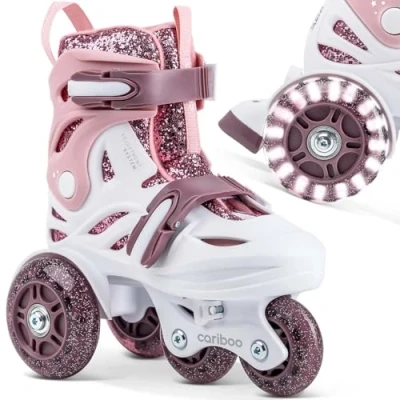 Imagen de cariboo Patines En Línea para Niños Principiantes Tamaños Ajustables S 31 35 con Ruedas Que Purpurina Rosa Menta Ballerina