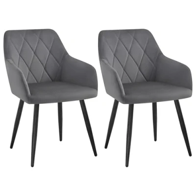 Imagen de WOLTU Sillas de Comedor, Silla Reposabrazos, Tapizada con Respaldos, Nordicas, para Salón, Dormitorio, Cocina, Pasillo, Gris Oscuro, Terciopelo, Patas Metal, BH352dgr 2